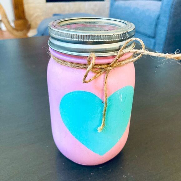 Pink Turquoise Painted Mason Jar - Picture 1 of 3